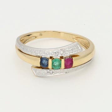 Ring - 18 karaat Geel goud - 0.20ct. tw. Saffier - Diamant -, Nieuw
