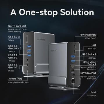 Vention 15-in-1 USB-C Docking Station: Triple Monitor 4K@60H, Verzenden, Nieuw