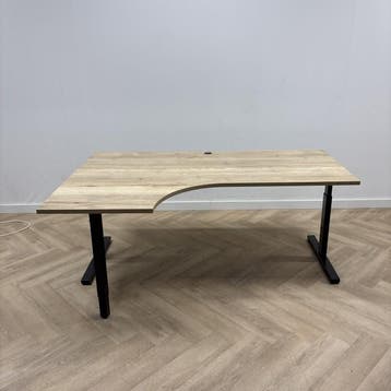 hoekbureau (links) 180x120 cm + kabeldoorvoer,  natuur eiken, Ophalen of Verzenden, Gebruikt