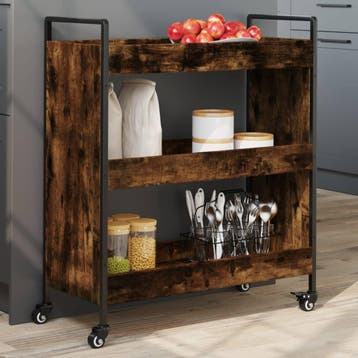 vidaXL Keukentrolley 70x30x82 cm bewerkt hout gerookt, Verzenden, Nieuw
