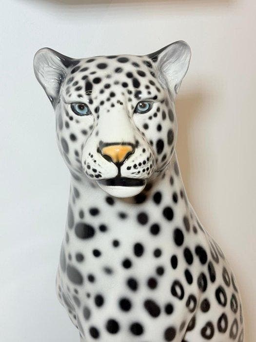 Beeld, Leopardo bianco e nero - 91 cm - Keramiek, Huis en Inrichting, Overige Huis en Inrichting