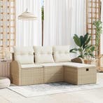 vidaXL Tuin Sofa Set met kussen met opslag 4 pcs Beige Poly, Verzenden, Nieuw, Rotan, 4 zitplaatsen