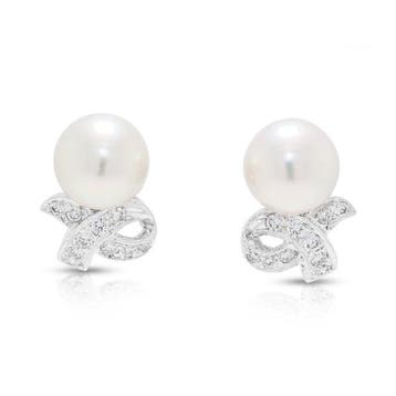 Oorbellen - 18 karaat Witgoud - 0.30ct. tw. Parel - Diamant, Sieraden, Tassen en Uiterlijk, Oorbellen, Nieuw