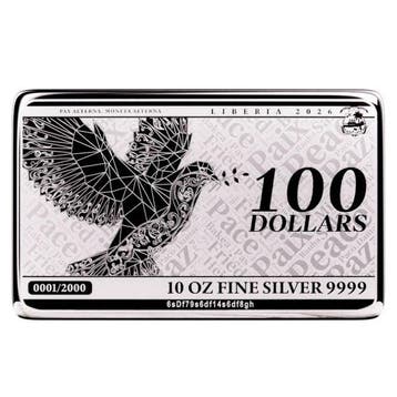 10 troy ounce - Zilver .999 - 2026 10 oz $100 Liberia Pax