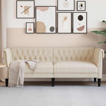 vidaXL Driezitsbank Chesterfield-stijl linnen, Huis en Inrichting, Verzenden, Minder dan 150 cm, Stof, Driepersoons