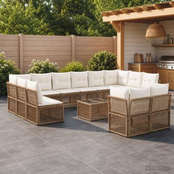 vidaXL Tuinbankenset 13 st Beige poly rattan, Verzenden, Nieuw, 3 zitplaatsen
