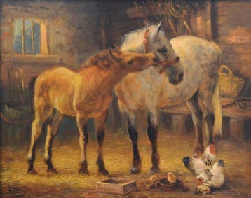 J.W. van Trirum (1924-2011) - Paarden in de stal, Antiek en Kunst, Kunst | Schilderijen | Klassiek