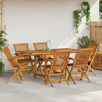 vidaXL 7-delige Tuinset massief teakhout, Verzenden, 6 zitplaatsen, Nieuw, Tuinset