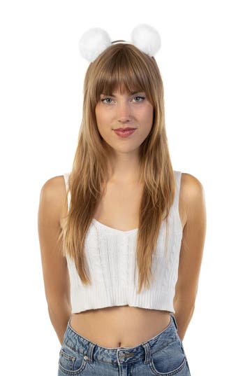 KIMU® Haarband Beertje Pompoms Bolletjes Diadeem Wit Oortjes, Ophalen of Verzenden, Nieuw, Carnaval, Accessoires
