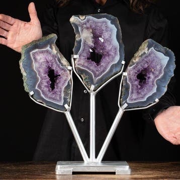 Exclusieve amethistenschijfjes - Drie plakjes amethist-geode, Verzamelen