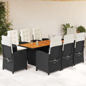 vidaXL 9-delige Tuinset poly rattan zwart, Tuin en Terras, Tuinsets en Loungesets, Verzenden, Nieuw, 8 zitplaatsen, Tuinset