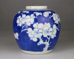 Vaas/Jarre in Blauw-Wit Porselein - Prunus - Kangxi-merk -, Antiek en Kunst