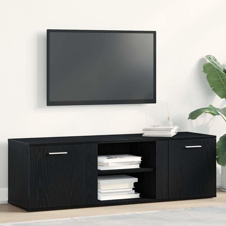 vidaXL TV-meubel Zwart Eiken 120x34x37 cm Bewerkt Hout, Huis en Inrichting, Kasten | Televisiemeubels, Nieuw, Overige houtsoorten