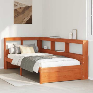 vidaXL Boekenkast Bed met hoofdeinde met opslag Massief, Verzenden, Nieuw, Bruin, Hout