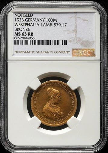Duitsland, Westfalen 100 Mark 1923 - NGC MS63