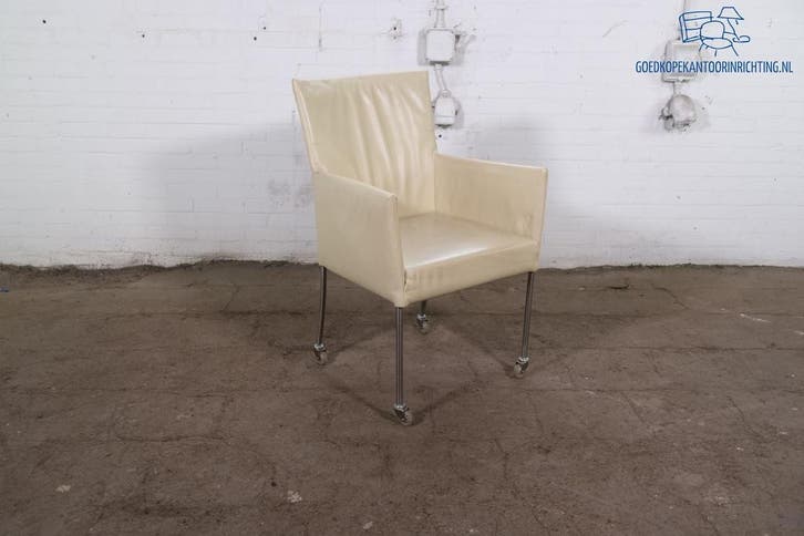 Bert Plantagie design vergaderstoel crème leer – RVS, skatew, Huis en Inrichting, Bureaus, Gebruikt, Verzenden