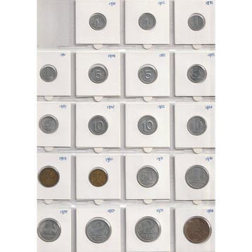 Duitsland - DDR. Lot van 19 verschillende 1 Pfennig t/m 5, Postzegels en Munten, Munten | Europa | Niet-Euromunten
