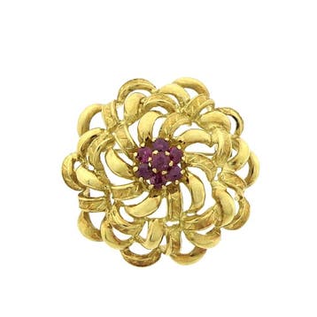 Antiek gouden broche met robijn, Sieraden, Tassen en Uiterlijk, Broches, Gebruikt, Overige kleuren, Ophalen of Verzenden, Met edelsteen
