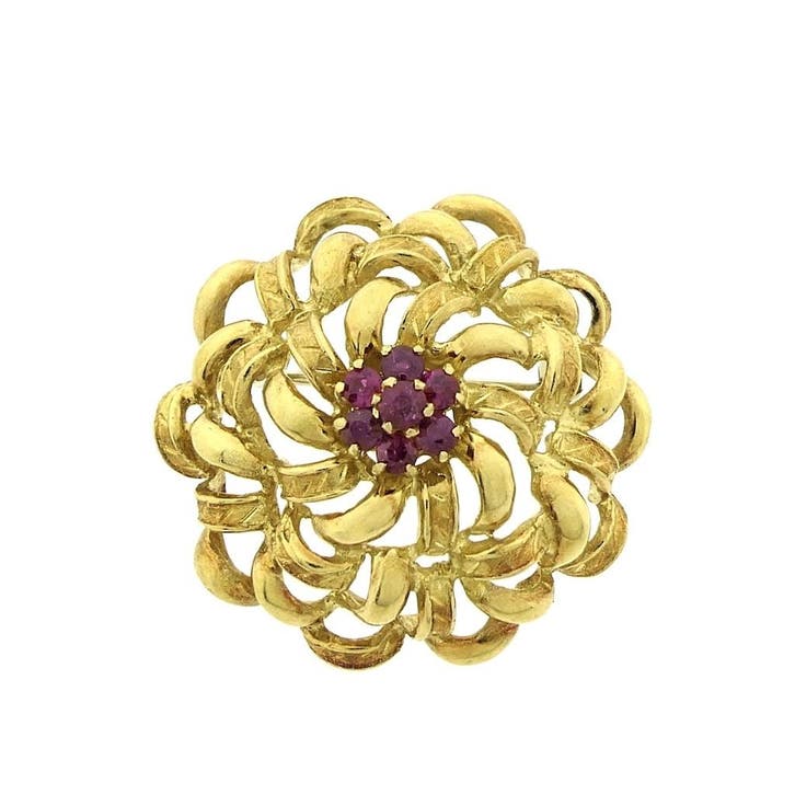 Antiek gouden broche met robijn, Sieraden, Tassen en Uiterlijk, Broches, Overige kleuren, Gebruikt, Met edelsteen, Goud, Ophalen of Verzenden