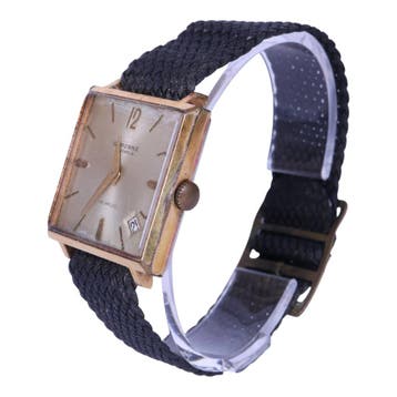 Garonne Vierkant Verguld Herenhorloge met Datum - 17 Jewels, Verzenden, Zo goed als nieuw