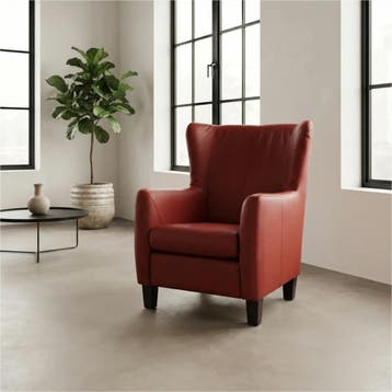 Leren fauteuil Hug - Toledo Red (rood) - Poten hout zwart, Nieuw, Ophalen of Verzenden, 75 tot 100 cm, Eigentijds, Klassiek, Retro, Romantisch
