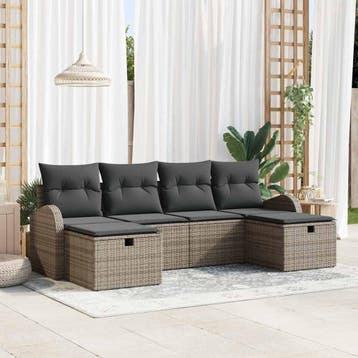 vidaXL Bankstel 6 st Grijs poly rattan, Verzenden, Nieuw, 6 zitplaatsen