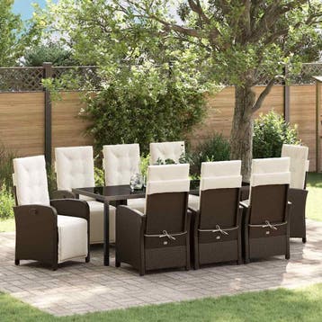vidaXL Tuin eettafelset 9 st Bruin poly rattan, Verzenden, Nieuw, Rotan, Meer dan 8 zitplaatsen