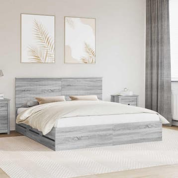 vidaXL Bedframe met lade Grijs Sonoma 180 x 200 cm, Huis en Inrichting, Slaapkamer | Bedden, Verzenden, Nieuw, Grijs, Hout