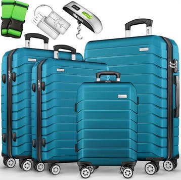 Kofferset - 4 delig - Trolley - Reiskoffer set - Turquoise -, Sieraden, Tassen en Uiterlijk, Koffers, Verzenden, Zo goed als nieuw
