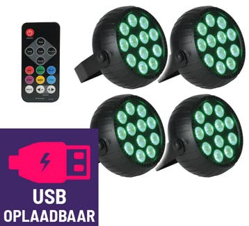Set Van 4 Qtx USB Oplaadbare 18W Mini LED Par Spots, Muziek en Instrumenten, Licht en Laser, Verzenden, Nieuw, Overige typen