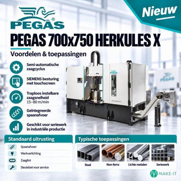 Semi-automatisch dubbelkolom bandzaagmachine Pegas 700x750mm