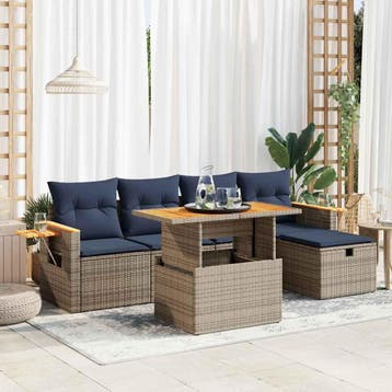 vidaXL 6-delige Loungeset met kussens poly rattan acacia, Verzenden, Nieuw, Loungeset
