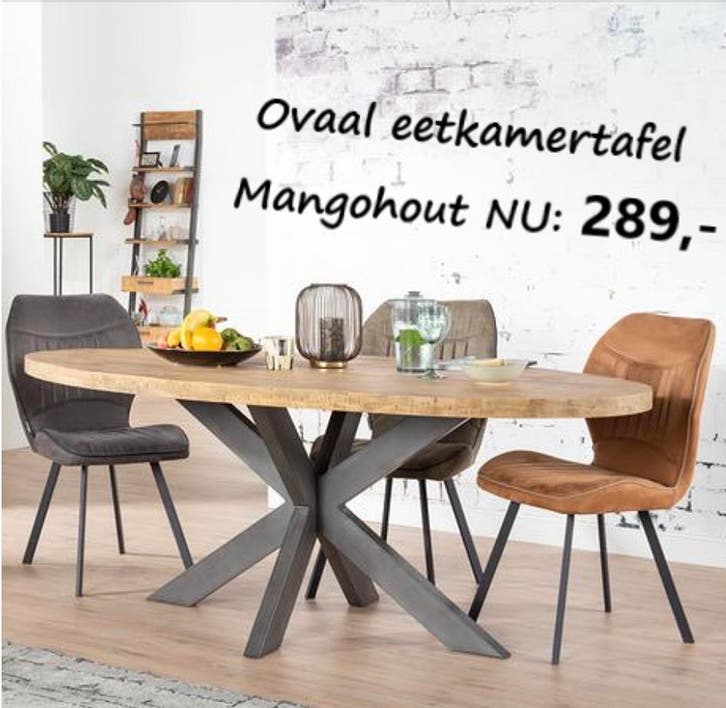 ACTIE VAN DE DAG ! Ovale eettafel mangohout NU: 289,-, Huis en Inrichting, Tafels | Eettafels, 200 cm of meer, 200 cm of meer