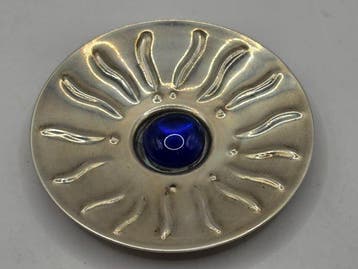 Schaal - .830 zilver - Griekse blauwe cabochon, Antiek en Kunst