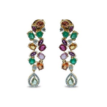 Oorbellen - 18 karaat Geel goud - 8.07ct. tw. Smaragd -, Nieuw