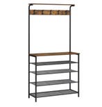 Kapstok met Schoenenrek en Plank – Vintage bruin en zwart, Huis en Inrichting, Verzenden, Nieuw, Staande kapstok, 150 tot 200 cm