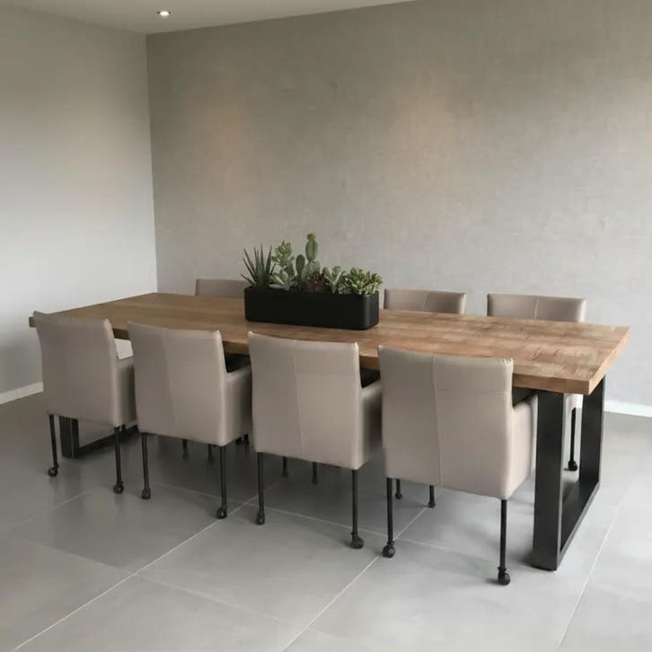 Set van 8 leren eetkamerstoelen Desire - Toledo Khaki, Huis en Inrichting, Stoelen, Nieuw, Leer, Ophalen of Verzenden