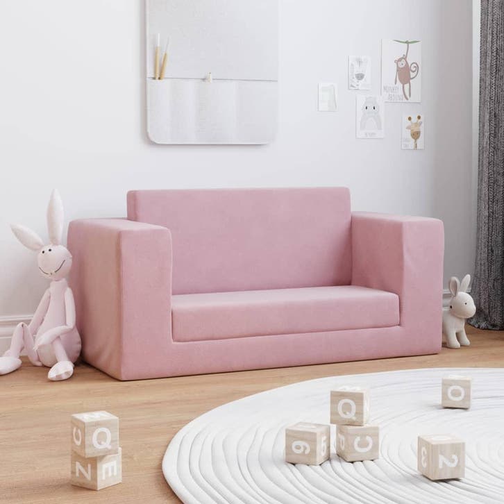vidaXL Kinderslaapbank 2-zits zacht pluche roze, Kinderen en Baby's, Kinderkamer | Overige Meubels, Nieuw, Verzenden