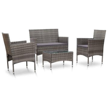 vidaXL 4-delige Loungeset met kussens poly rattan grijs, Verzenden, Nieuw, 4 zitplaatsen, Loungeset