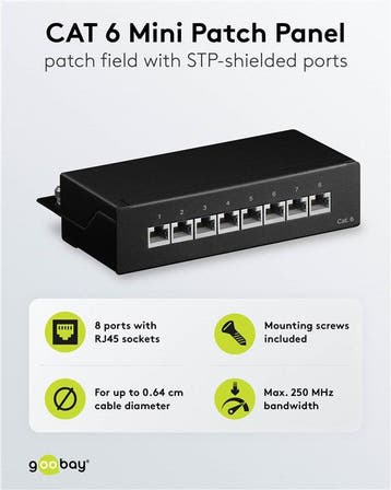CAT 6 mini/desktop patchpaneel, 8-poorts (1 U)-Zwart, Computers en Software, Servers, Ophalen of Verzenden, Nieuw