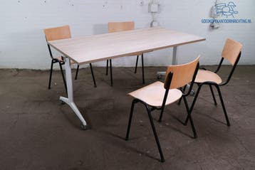 Voortman klaptafel 160x80 verrijdbaar robson eiken wit frame, Verzenden, Gebruikt