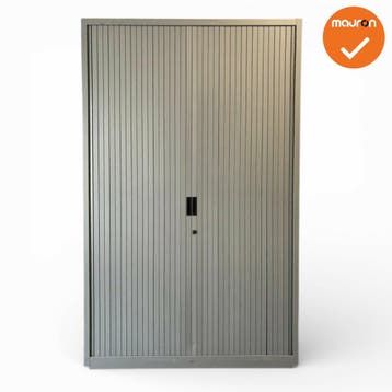 Roldeurkast Aspa - 195x120x47cm - Zilvergrijs met zilverg..., Werkplek, Ophalen of Verzenden, Gebruikt, Kast