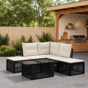 vidaXL Tuinbankenset 6 st Zwart 100 x 55 x 73 cm poly rattan, Verzenden, Nieuw