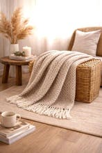 Exclusieve katoenen plaid in camelkleur en wit - 200 x 150