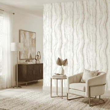 Marmer behang – roomwit met gouden aders, Materiaallook, Overige merken, Goud, Modern