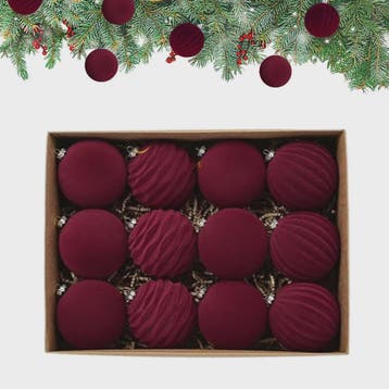 Set van 12 Luxe Fluweel Kerstballen - Fluwelen Kerstboom Dec, Diversen, Kerst, Verzenden, Nieuw