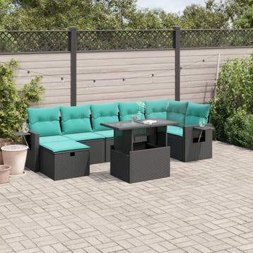 vidaXL 8-delige tuinbankset met kussens, zwart polyrotan, Verzenden, Nieuw