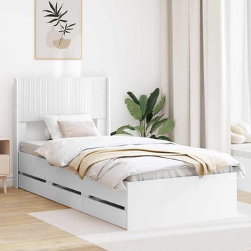 vidaXL Bedframe met opbergruimte en hoofdbord met lade Wit, Verzenden, Nieuw, Wit, Hout