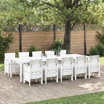vidaXL Tuin Eetset 11 st Wit en Taupe Synthetisch riet, Verzenden, Nieuw, Meer dan 8 zitplaatsen