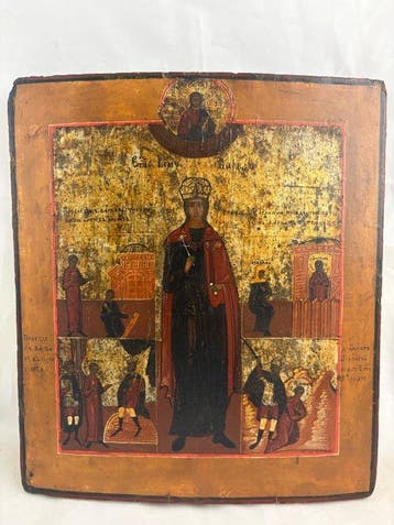 Icoon - Antieke Russische icoon van Sint Barbara in Vita -, Antiek en Kunst